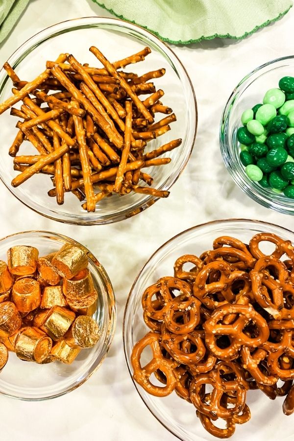 Pretzels, rolo candy and m&Ms