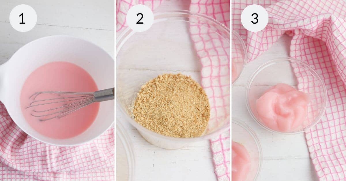 Preparing the pudding layer for the strawberry parfait.