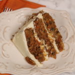 Top picture of the The Ultimate Carrot Cake on a white plate.