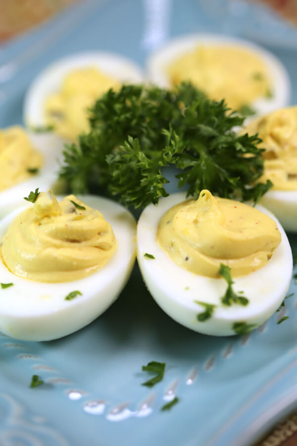 Close up of Southern Deviled Eggs with Relish