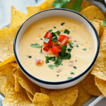 A classic white queso dip served with tortilla chips.