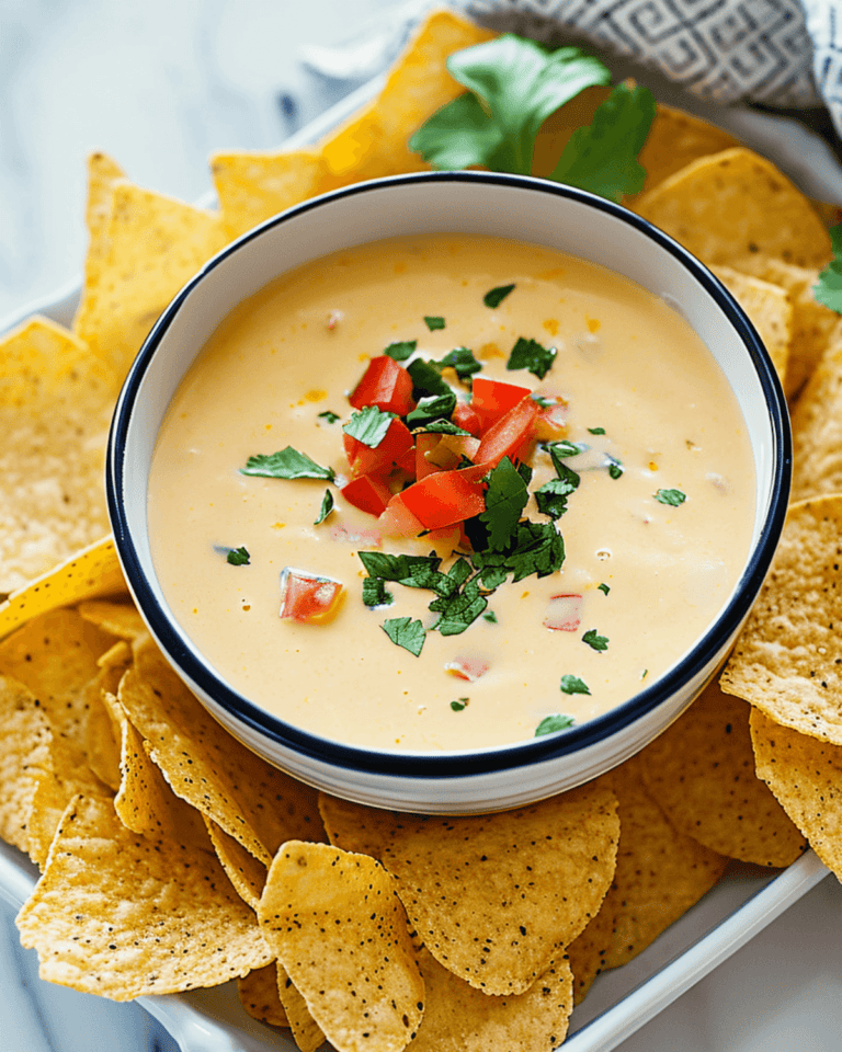 A classic white queso dip served with tortilla chips.
