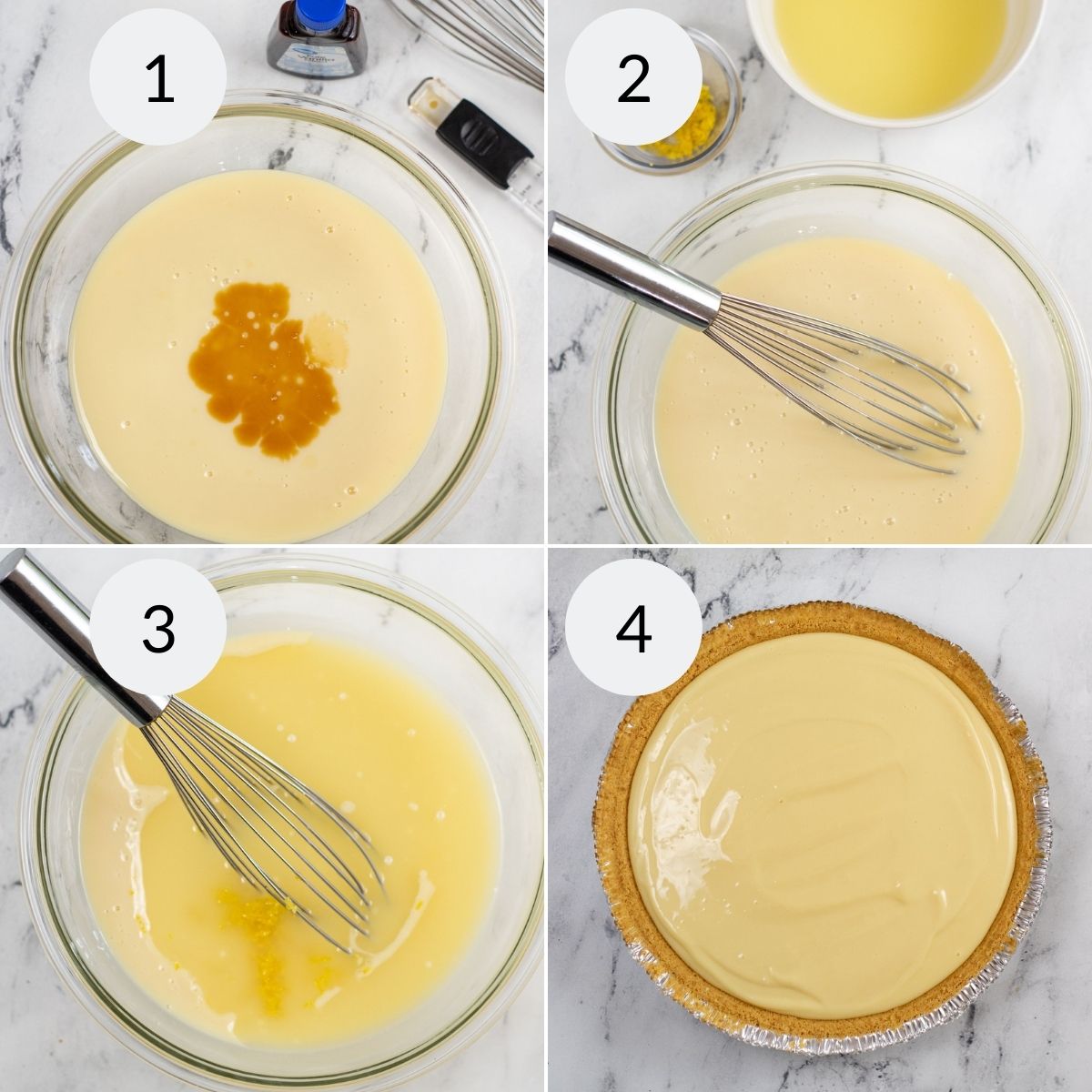 Mixing the filling and placing it in the prepared pie crust.