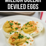 Creamy Million Dollar Deviled Eggs garnished with paprika and parsley.