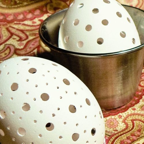 Hollow eggs with small holes drilled in them.