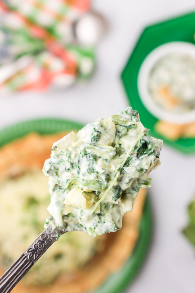 A spoonful of spinach dip.