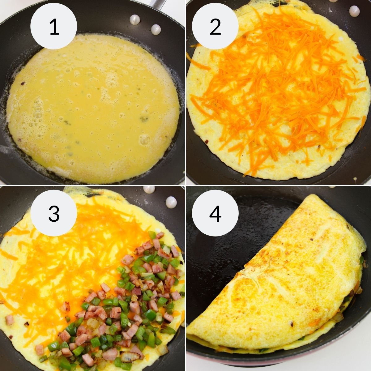 Cooking and finishing the omelette in the skillet.