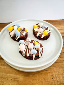 Easter Brownies with easter eggs on top.