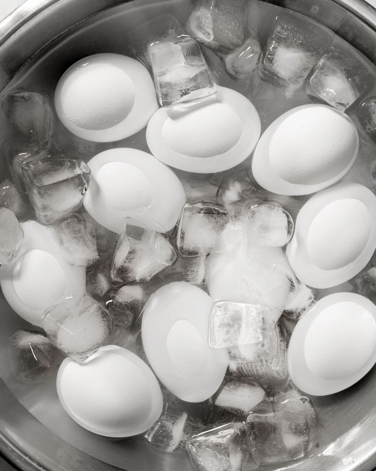 Eggs in an ice bath