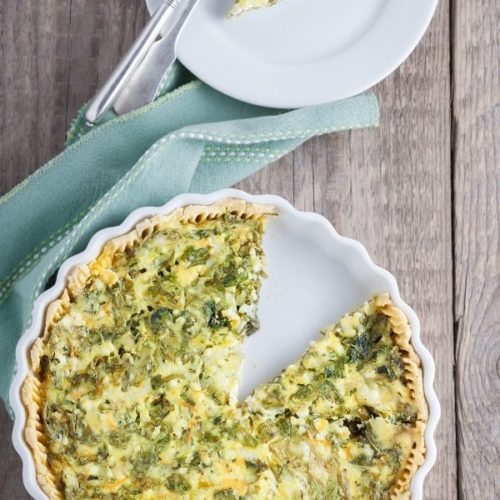with ham and spinach in a whit pie dish.