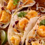 Close up on Shrimp Mango Salsa Tacos.