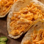 Close up on a Slow Cooked Shredded Chicken Tacos.