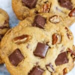 A close up on the snickers cookies.