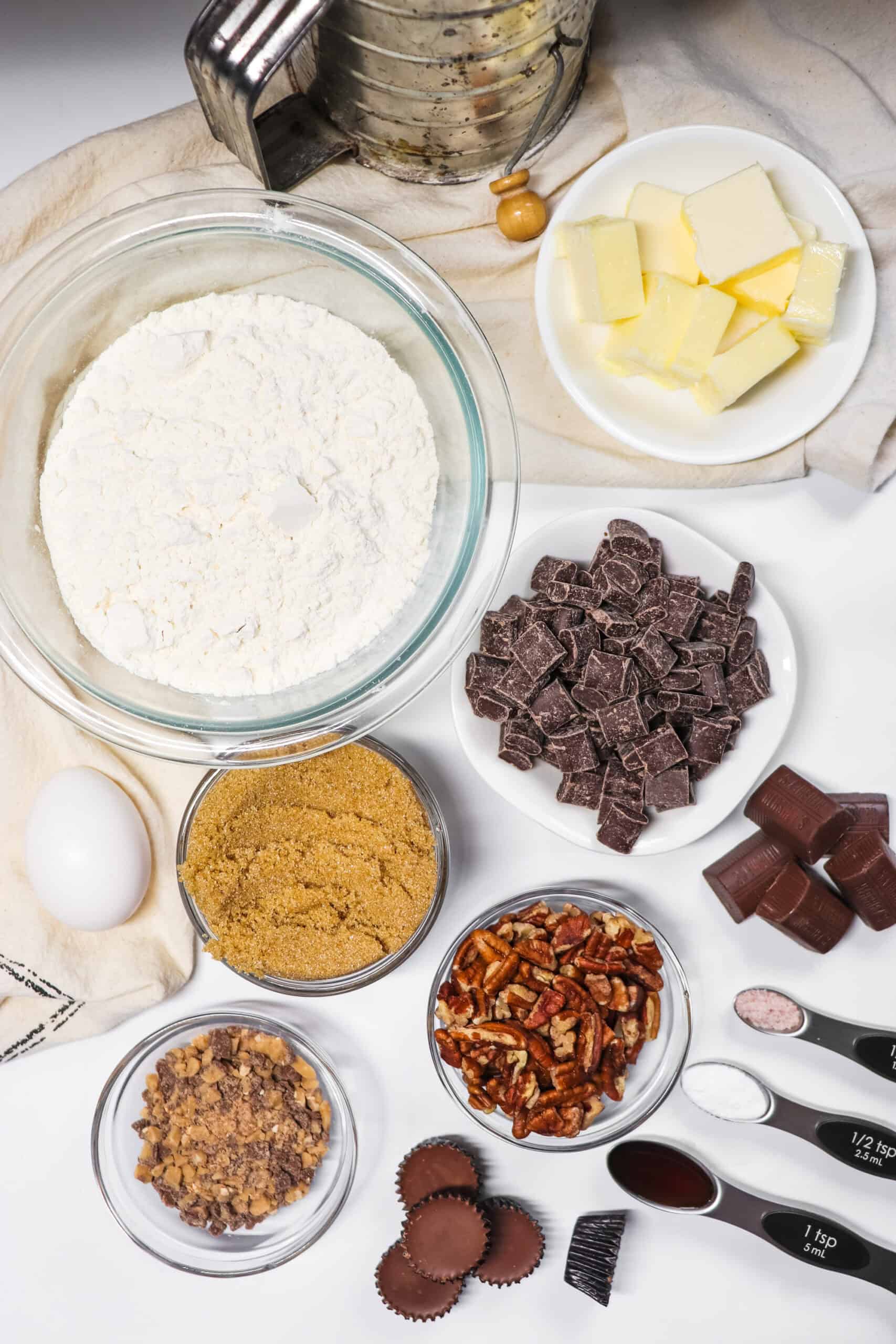 Candy, flour sugar, butter and eggs for the cookies.