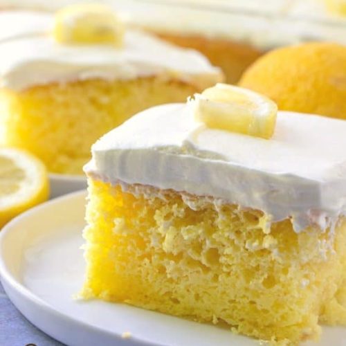 A lemon cake topped with cool whip