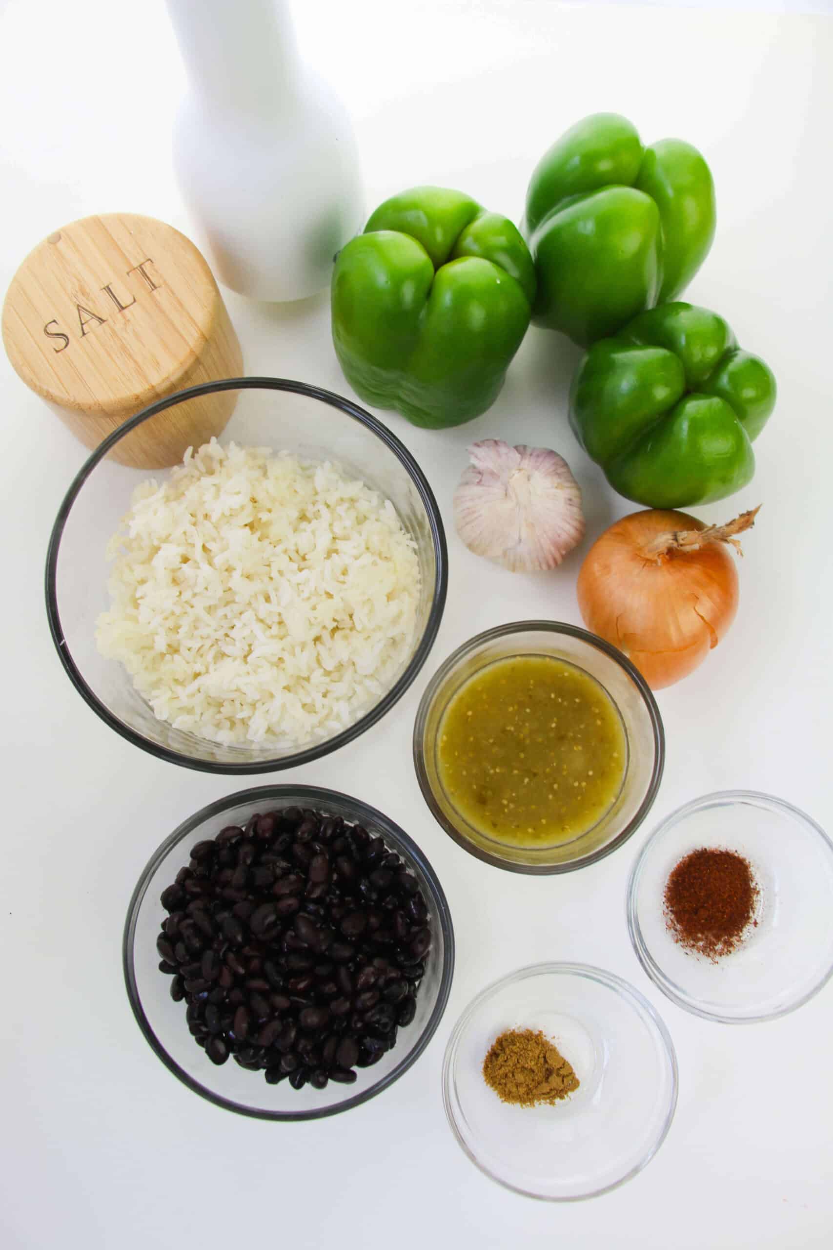 Peppers, black beans and spices.