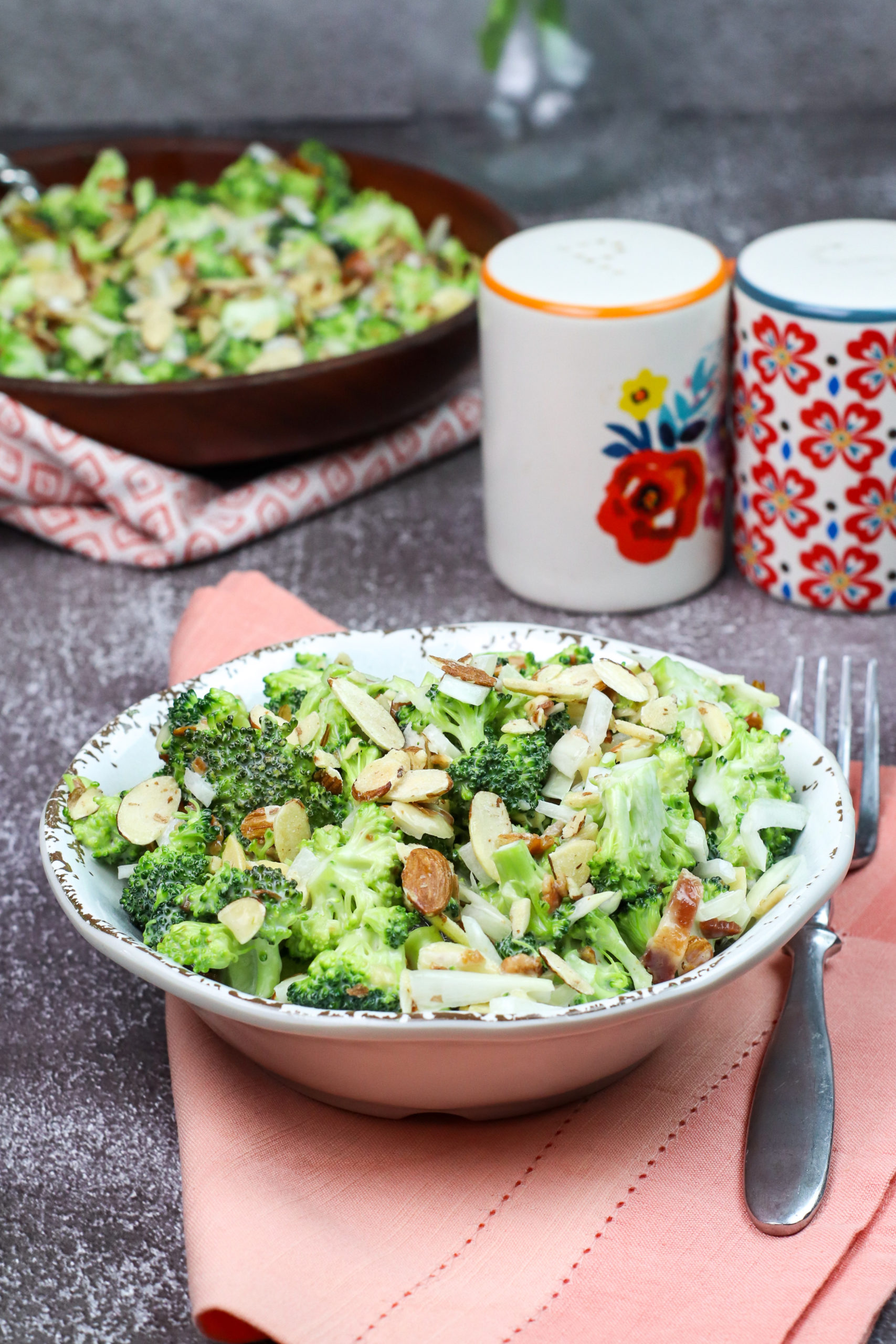 Side view of the Broccoli Almond Salad.