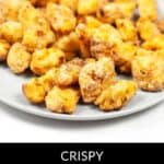 A gray plate filled with crispy, golden-brown copycat Chick-fil-A nuggets. Text at the bottom reads "Crispy Copycat Chick Fil A Nuggets.
