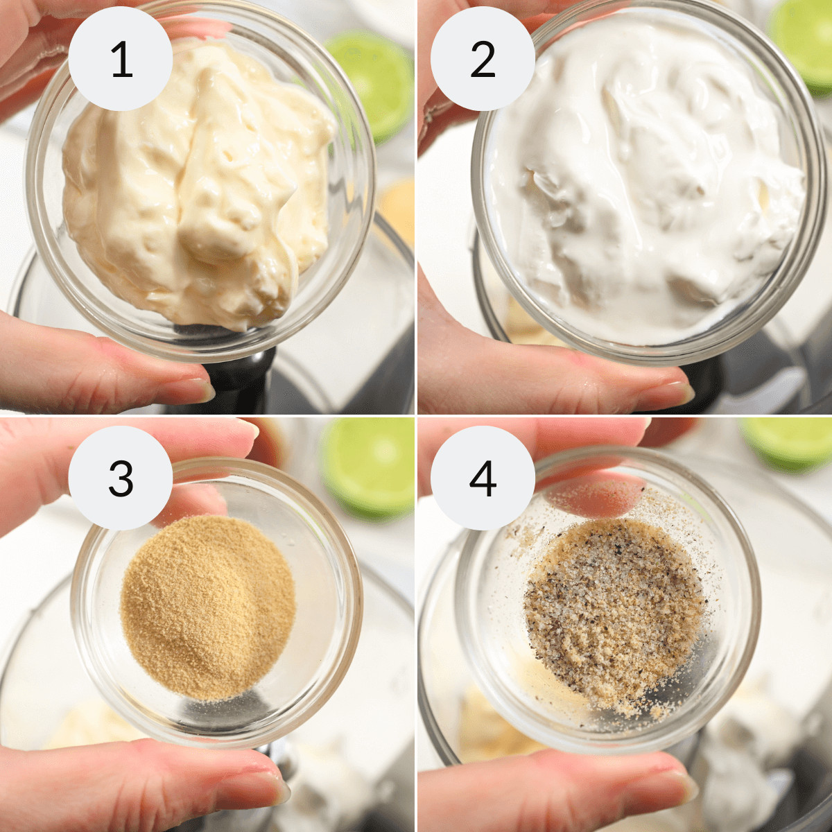 Four-step process of preparing a creamy mixture with added seasoning.