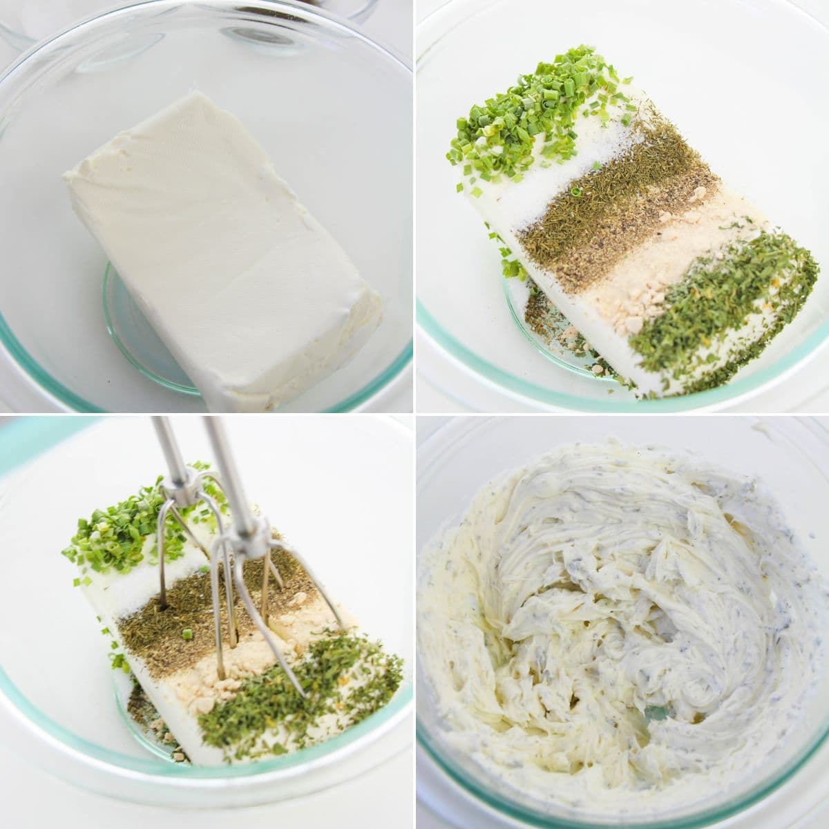 creating the herb and garlic spread by mixing.