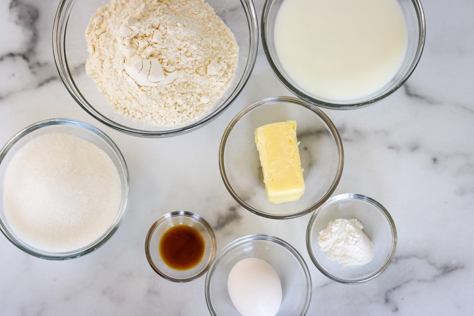 Butter, vanilla, sugar and flour.