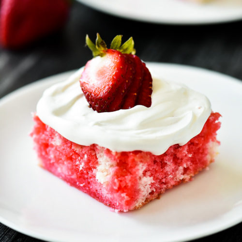 Super sweet and pink strawberry poke cake
