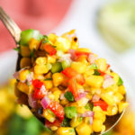 A forkful of Sweet Grilled Corn Salad.
