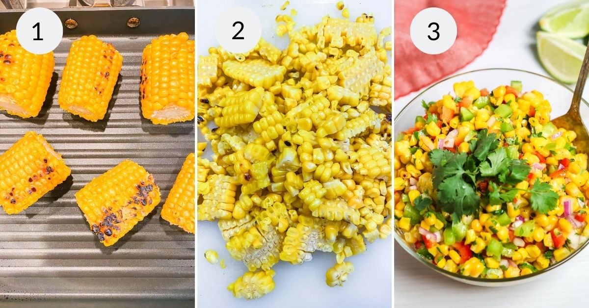 Grilling the corn, and chopping it off the cob and assembling the salad.