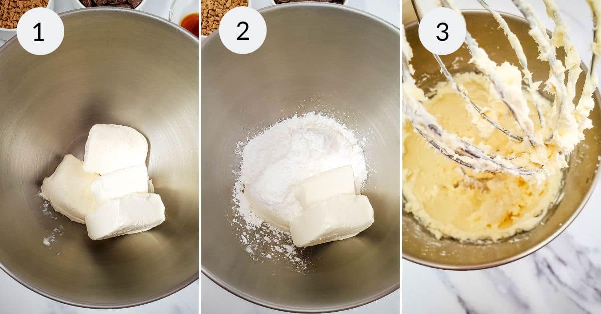 Mixing the cheesecake filling.