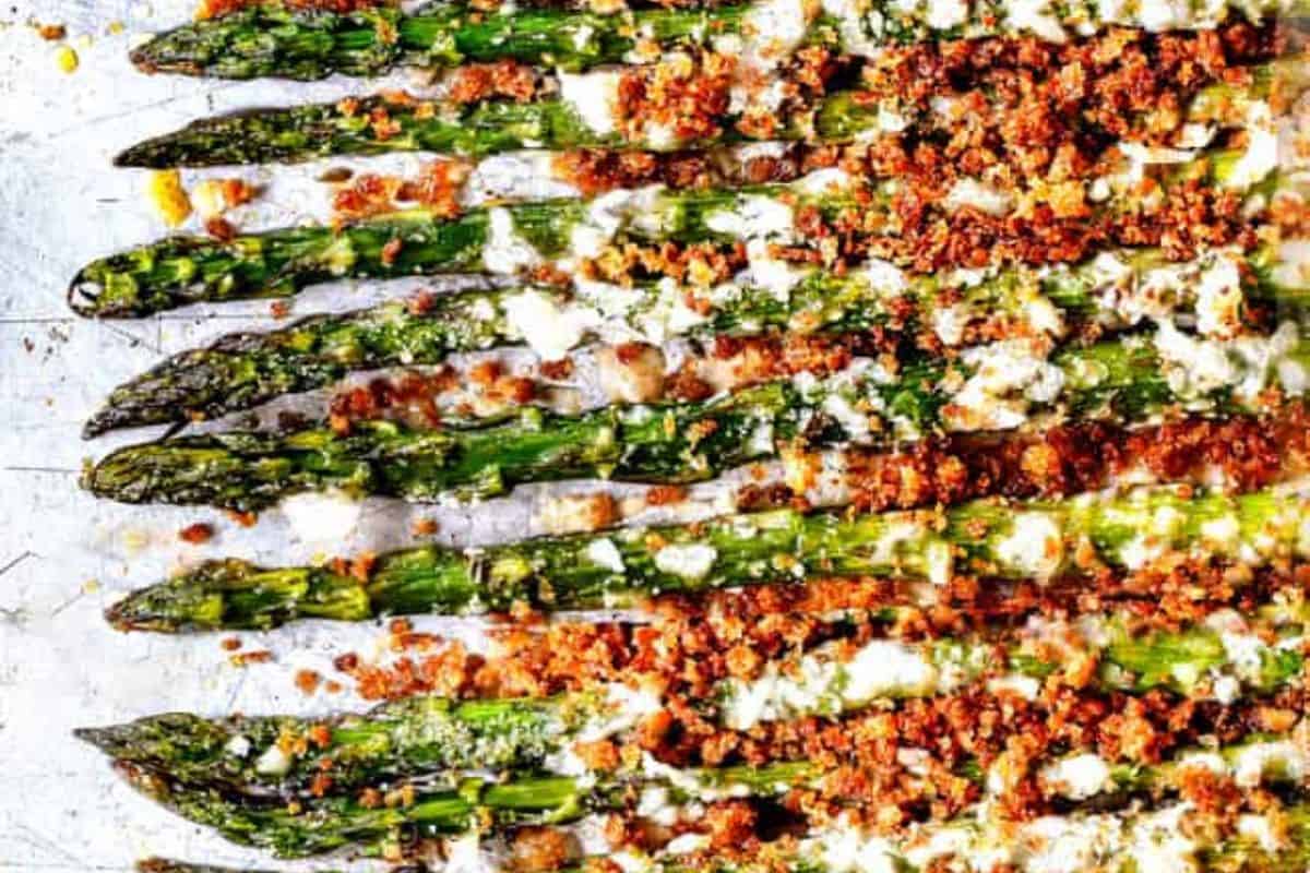 Fresh asparagus spears seasoned and roasted to a golden, tender finish.