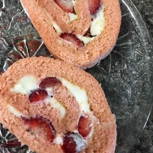 Fun and pink strawberry cake roll