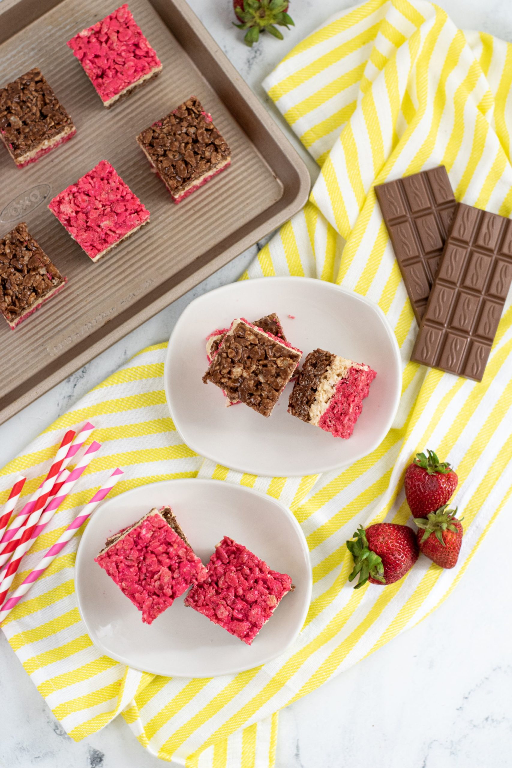 A tray of Treats. Chocolate and strawberry.