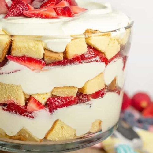 A moist and decadent strawberry trifle