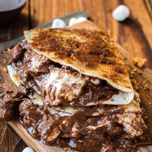 Grilled s'mores quesadillas with nutella and marshmallows