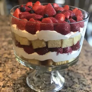 Beautifully stacked strawberry trifle