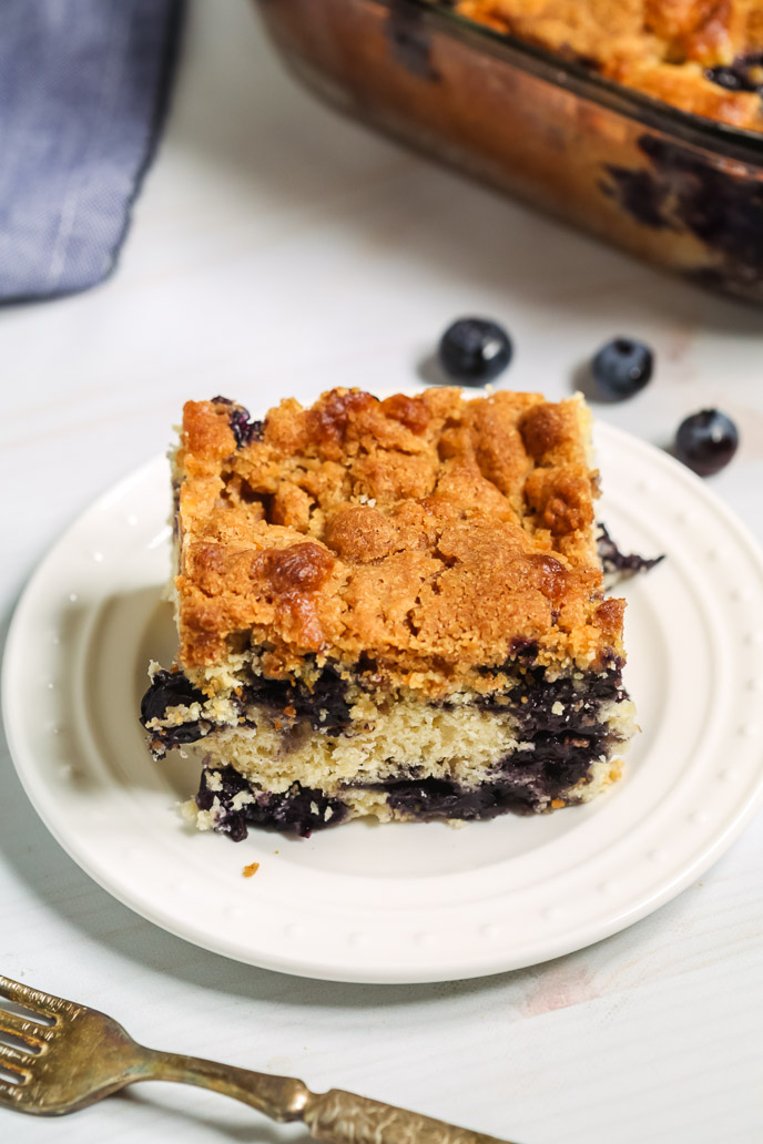 Close up on the blueberry coffee cake.