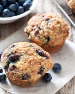 Old Fashioned Blueberry Muffins on a plate.