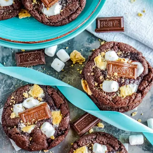 Chocolate s'mores cookies on plates