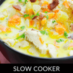 A bowl of slow cooker cracked chicken soup with visible pieces of chicken, carrots, and herbs promises a comforting meal. Text at the bottom reads, "Cracked Chicken Soup.