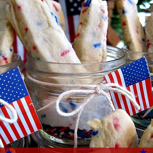 Cookie sticks with red and blue sprinkles