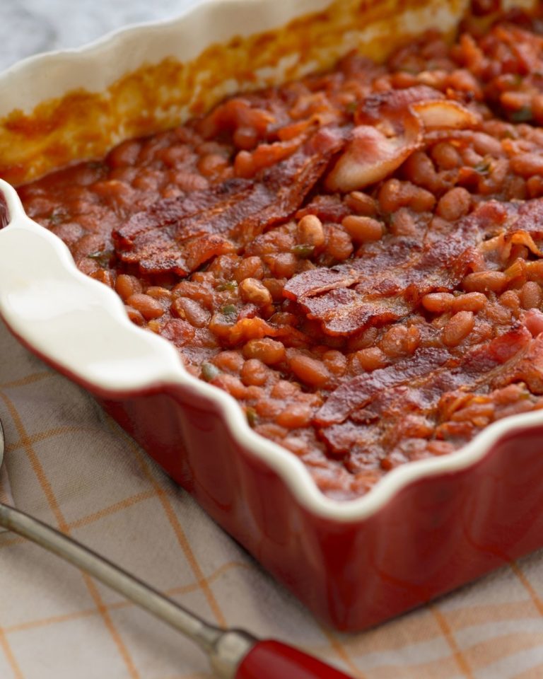 Molasses Baked Beans in a casserole dish.