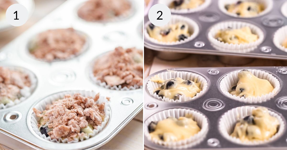 Making the muffins in the muffin tins.