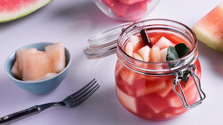 A jar of pickled watermelon rind