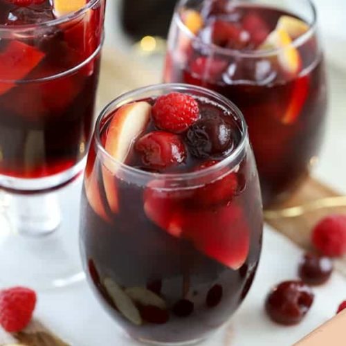3 dark red Red Wine Cherry Sangria drinks