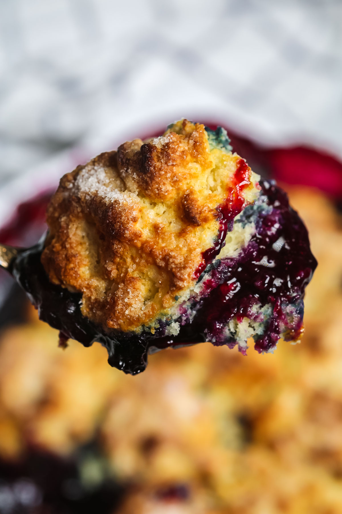 A spoonful of Southern Blueberry Cobbler.