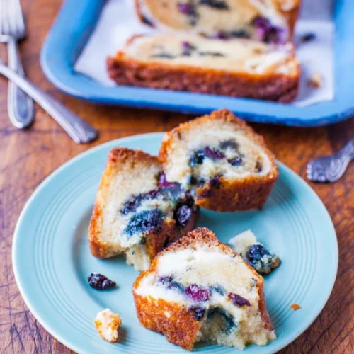 Blueberry muffin bread on a plate