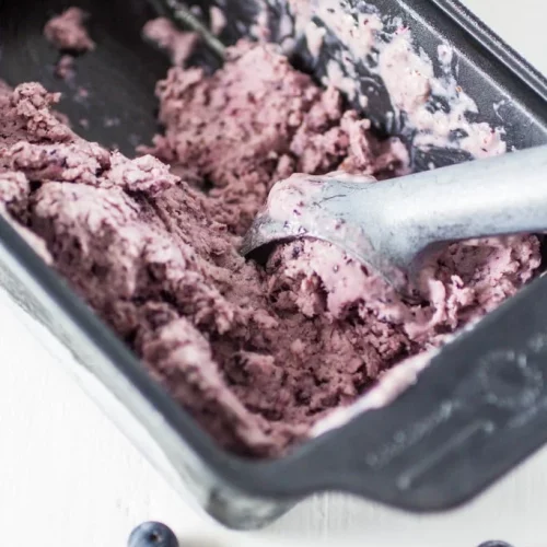 Blueberry frozen yogurt in a sheet pan