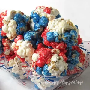 Popcorn Balls colored red white and blue