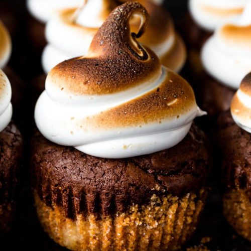 Smores brownie cupcakes with marshmallow frosting