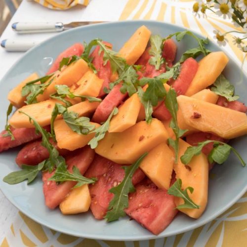 A plate of spicy melon salad